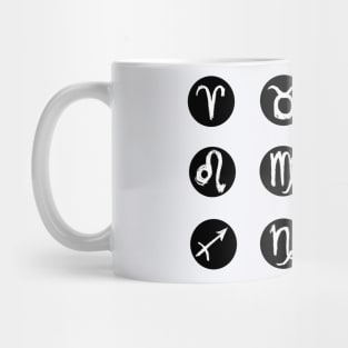 All Zodiac Sign Symbols, White hand drawn Mug